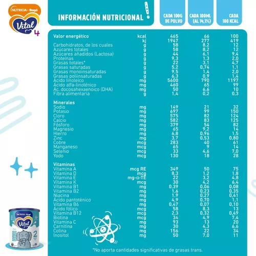 Imagen 2 de 5 de Leche en polvo Vital 2 (6 a 12 meses) - Lata 800g