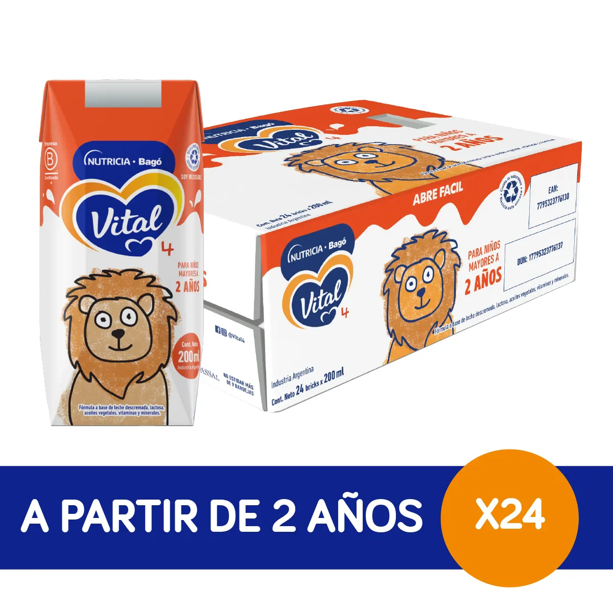 Imagen 1 de 2 de Combo x 24 Leche líquida Vital 4 brick x 200 mL