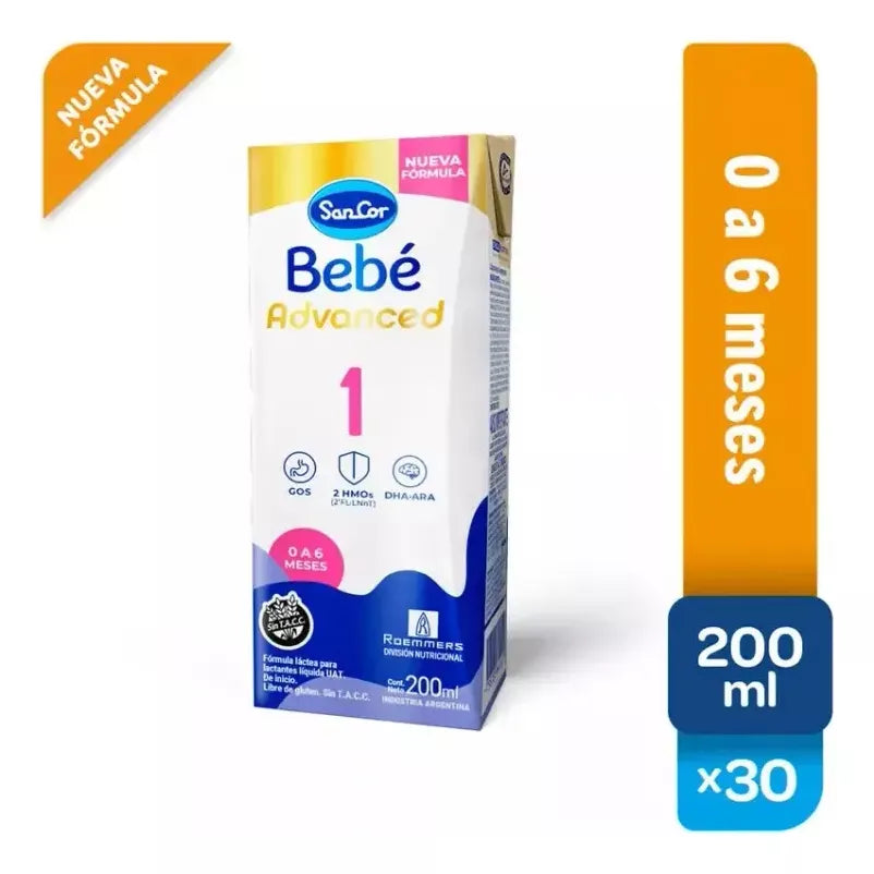 Imagen 2 de 2 de Leche Sancor Bebe Advanced Etapa 1 (0 a 6 meses) x 30 bricks de 200mL