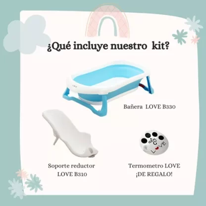 Imagen 2 de 4 de Bañera Bebe Plegable + Asiento Soporte Reductor + Termometro