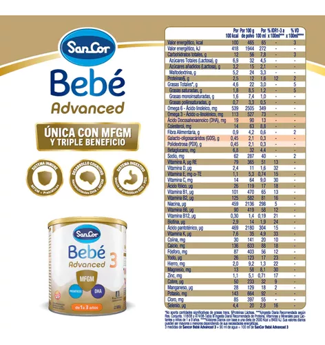 Imagen 2 de 4 de Leche en polvo SanCor Bebe Advanced 3 (Lata x 800g)