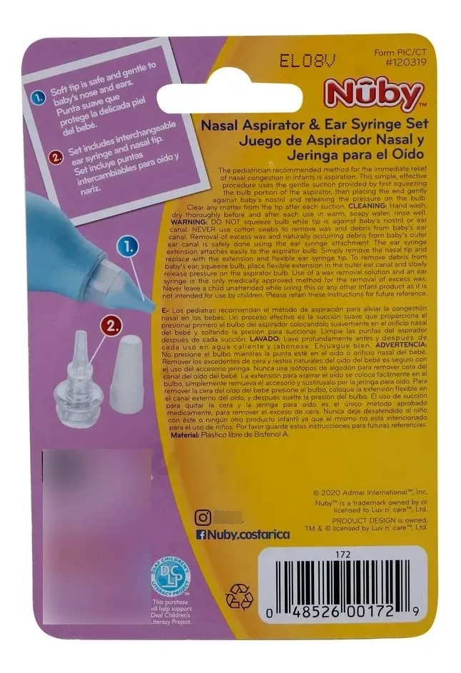 Imagen 3 de 7 de Nuby Aspirador Nasal Y Jeringa Para Oído Cuidado Personal +0m