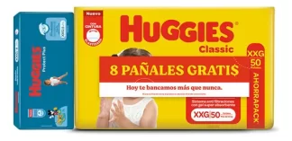 Imagen 1 de Pañales Huggies Classic X50 Ahorrapack + Protect Plus X8 Xxg Género Sin género Tamaño Extra extra grande (XXG)