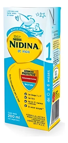 Imagen 3 de 3 de Leche de fórmula líquida Nestle® Nidina 1 (24 bricks x 200mL)