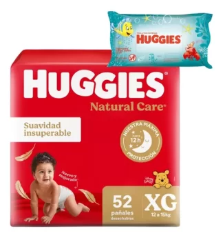 Imagen 1 de Pañales Huggies Natural Care Xg 52 Uni Toallitas Humedas 48u