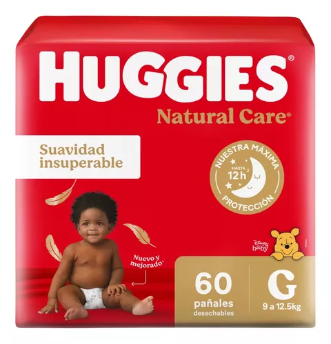 Imagen 2 de 7 de Combo Pañales Huggies Natural Care G x 60u + Toallitas húmedas La Sirenita 48u