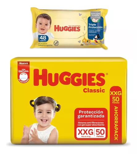 Imagen 2 de 3 de Pañales Huggies Classic XXG 50 unidades + Toallitas Triple Protección 48u