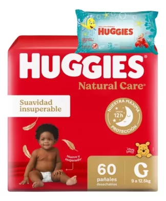 Imagen 1 de Pañales Huggies Natural Care Talle G 60u + Toallitas Humedas