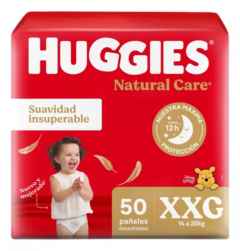 Imagen 2 de 7 de Pañales Huggies Natural Care XXG 50 unidades + Toallitas Húmedas La Sirenita 48u