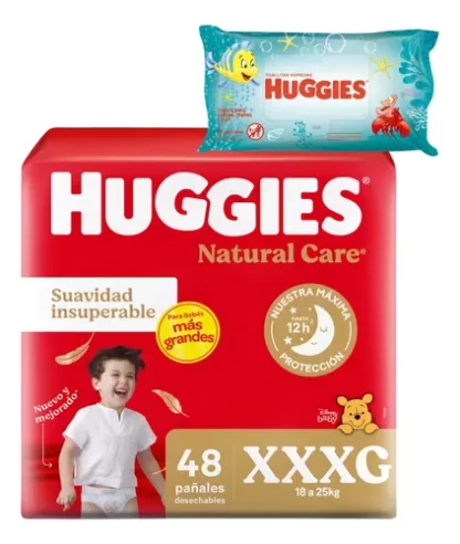 Imagen 1 de 7 de Combo Pañales Huggies Natural Care XXXG x 48u + Toallitas húmedas La Sirenita x 48u