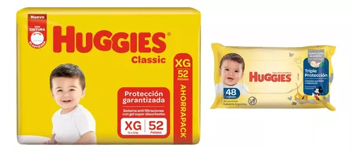 Imagen 3 de 3 de Pañales Huggies Classic XG 52 unidades + Toallitas Triple Protección x 48u