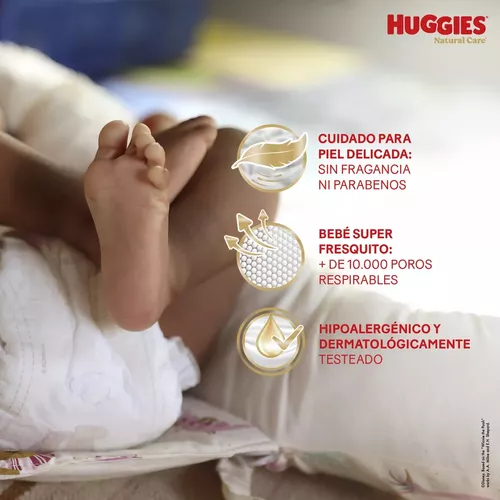 Imagen 4 de 7 de Combo Pañales Huggies Natural Care G x 60u + Toallitas húmedas La Sirenita 48u