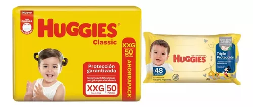 Imagen 3 de 3 de Pañales Huggies Classic XXG 50 unidades + Toallitas Triple Protección 48u