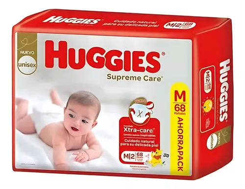 Imagen 2 de 7 de Combo Pañales Huggies Natural Care M x 68u + Toallitas húmedas La Sirenita 48u