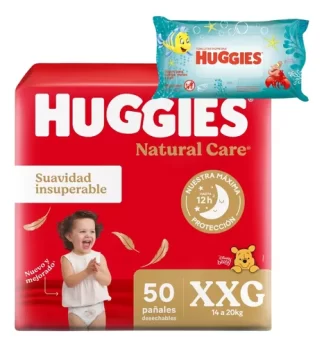 Imagen 1 de Pañales Huggies Natural Care Xxg 50u + Toallitas Humedas 48u