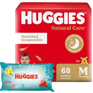 Miniatura 1 de 3 de Combo Pañales Huggies Natural Care M x 68u + Toallitas húmedas La Sirenita 48u