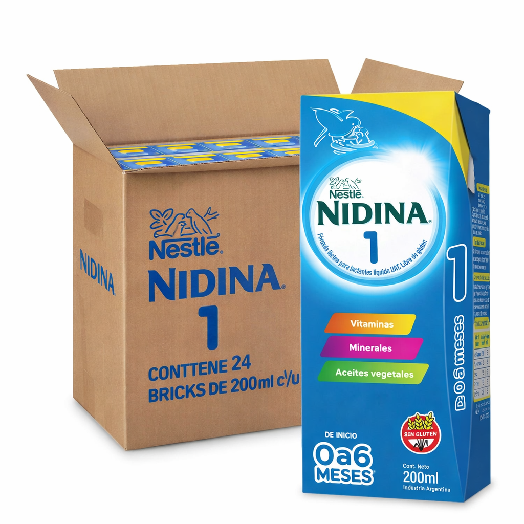 Imagen 1 de 3 de Leche de fórmula Nidina 1 líquida (24 bricks x 200mL) 0-6 meses Nestle®