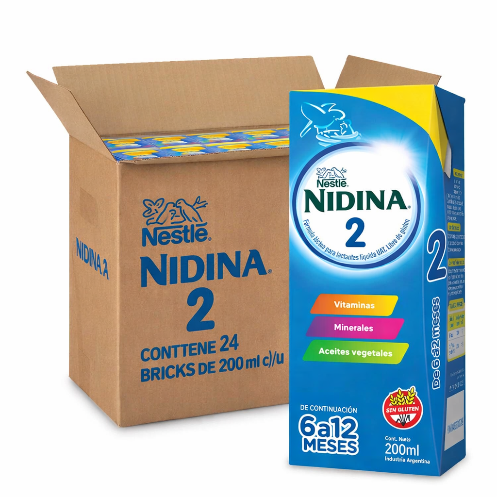 Imagen 1 de 4 de Leche de fórmula Nidina 2 líquida (24 bricks x 200mL) 6-12 meses Nestle®