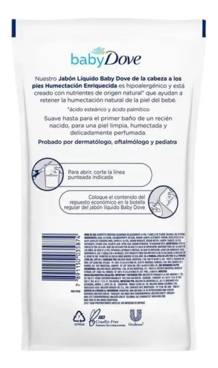 Imagen 4 de 4 de Dove Baby Jabon Liquido Humectacion Enriquecida 180ml