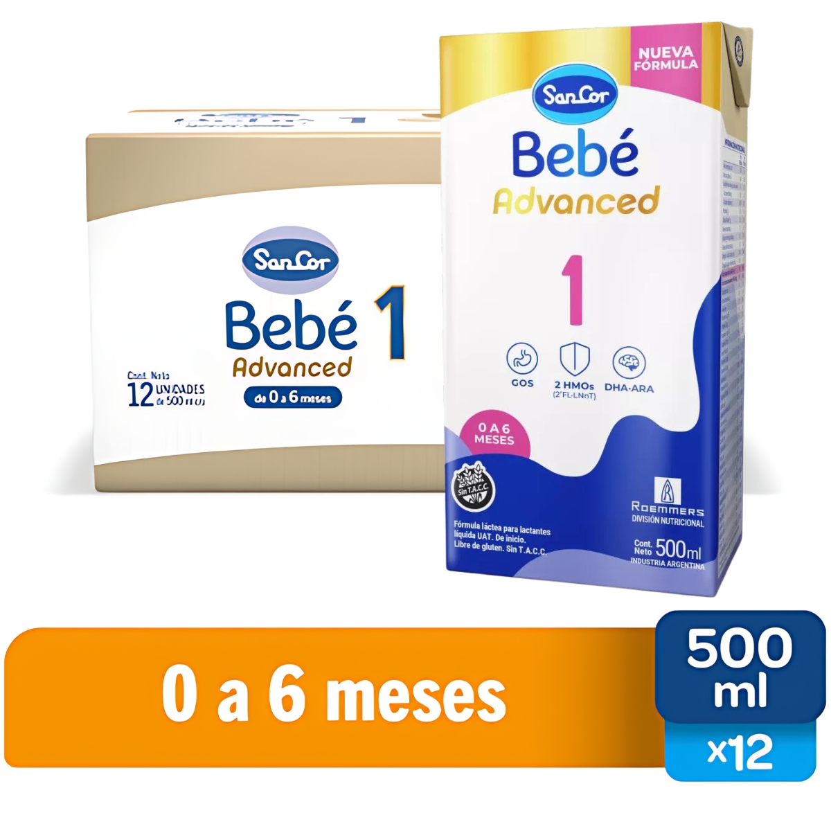 Imagen 1 de 3 de Leche líquida Sancor Bebe Advanced 1 (Caja x 12 bricks de 500mL)