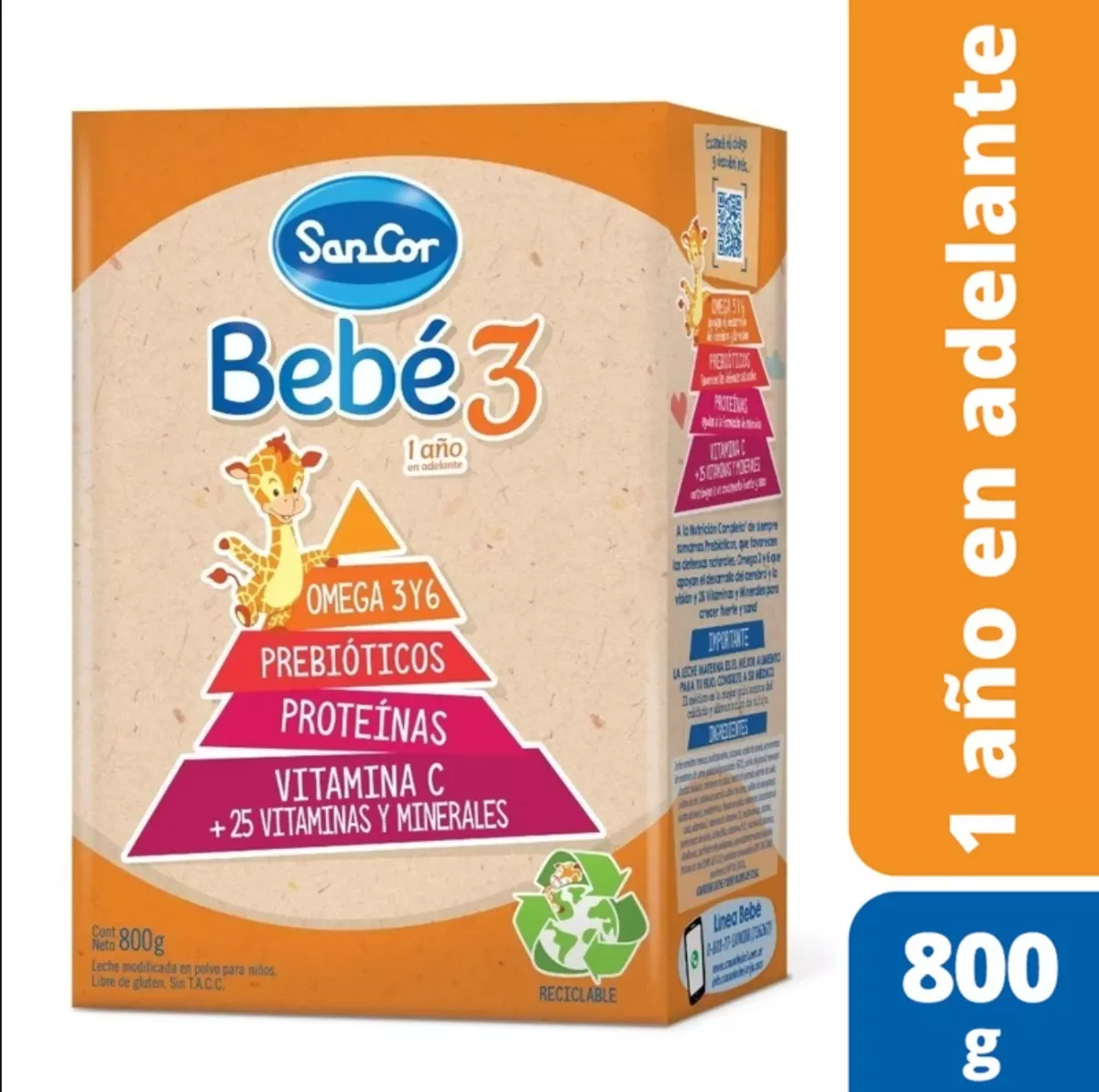 Imagen 2 de 3 de Leche En Polvo Sancor Bebé 3 Nutrición Completa Caja 800g (12 Meses a 4 Años)