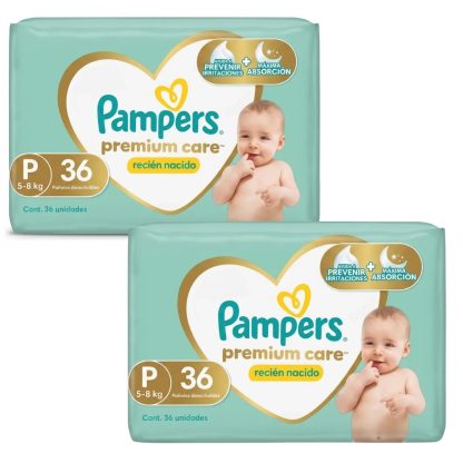 Imagen 1 de 3 de Combo x2 Pañales Pampers Premium Care P x 36u Deluxe