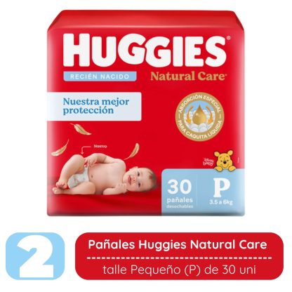 Imagen 2 de 3 de Pañales Huggies Natural Care Talle P X 60 Unidades