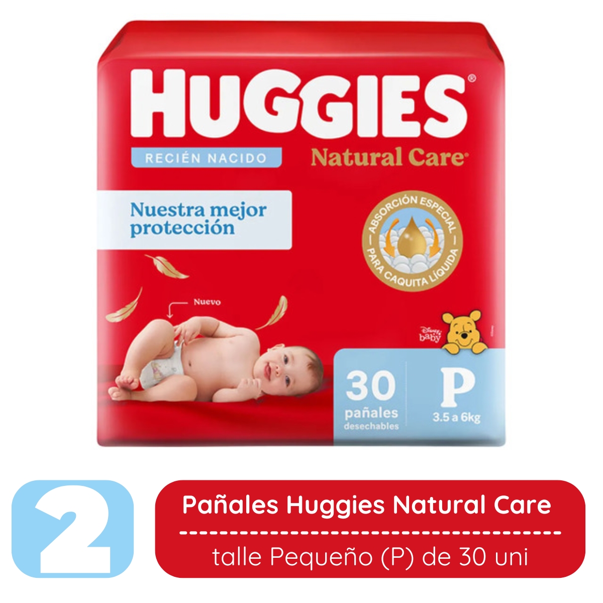 Imagen 2 de 3 de Pañales Huggies Natural Care Talle P X 60 Unidades