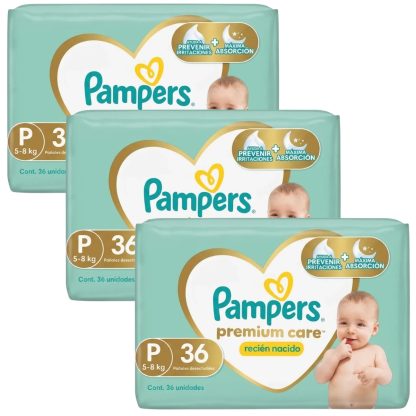 Imagen 1 de 3 de Combo x3 Pañales Pampers Premium Care P x 36u Deluxe