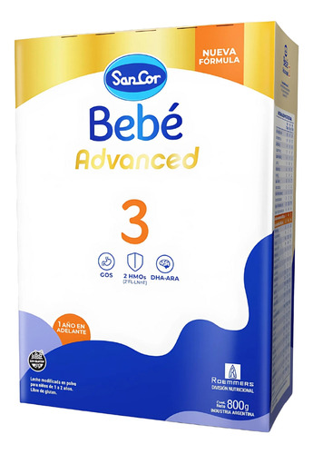 Imagen 5 de 5 de Combo x12 Leche En Polvo Sancor Bebe Advanced 3 estuches x 800gr