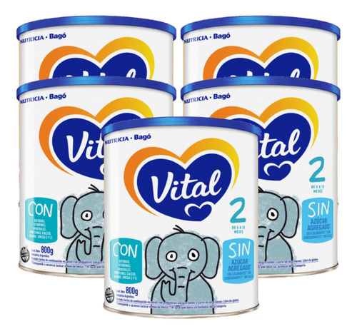 Imagen 1 de 4 de Combo x5 Leche En Polvo Vital 2 lata 800gr