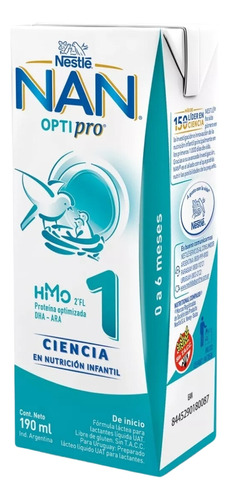 Imagen 3 de 3 de Combo x48 Leche Liquida Nan Optipro 1 Brick 190ml