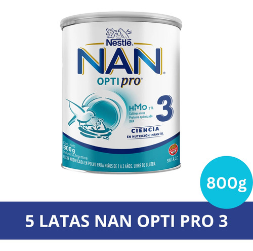 Imagen 2 de 4 de Combo x5 Leche En Polvo Nan Opti Pro 3 Lata x 800gr