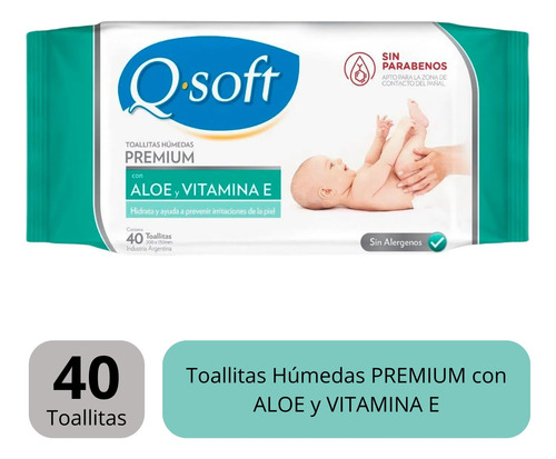 Imagen 2 de 3 de Toallitas Húmedas Q-soft Premium Aloe Y Vitamina E X 40 Uni