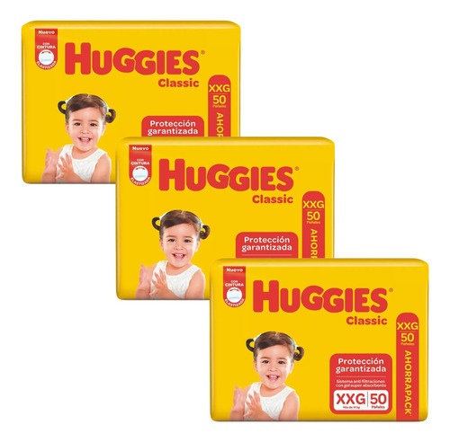 Imagen 1 de 3 de Combo x3 Pañales Huggies Classic XXG x 50u