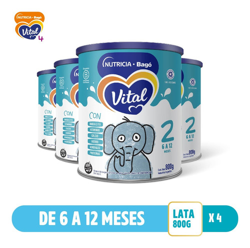 Imagen 2 de 5 de Combo x4 Leche En Polvo Vital 2 lata 800gr