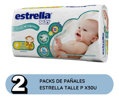 Imagen 2 de 2 de Combo x2 Pañales Estrella baby P x 30u