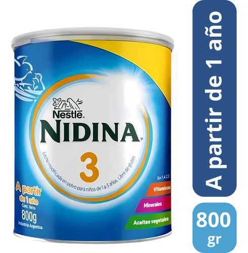 Imagen 3 de 3 de Combo x5 Leche En Polvo Nidina 3 Lata x 800g