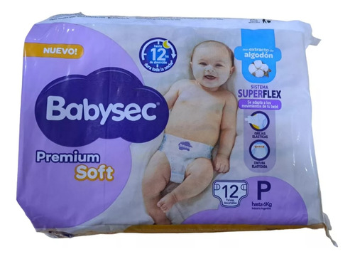 Imagen 3 de 3 de Combo x5 Pañales Babysec Premium Soft P x 12u