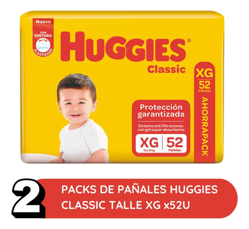 Imagen 2 de 3 de Combo x2 Pañales Huggies Classic XG x 52u