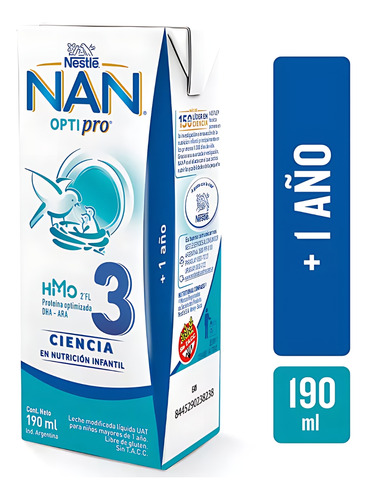 Imagen 3 de 4 de Combo x72 Leche Liquida Nan Optipro 3 Brick 190ml