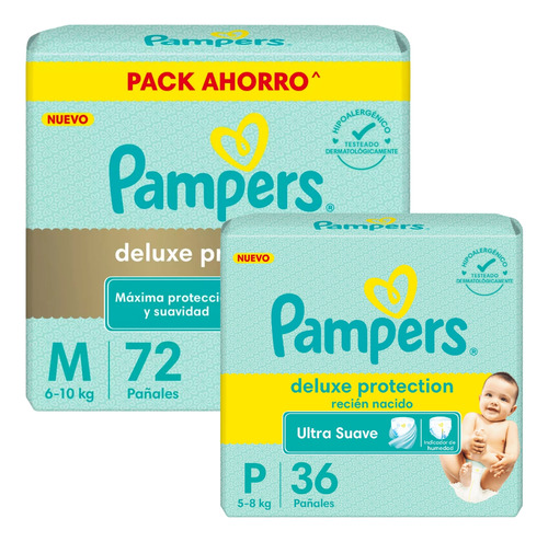 Imagen 1 de 4 de Combo Pampers Deluxe Protection P x 36u + M x 72u