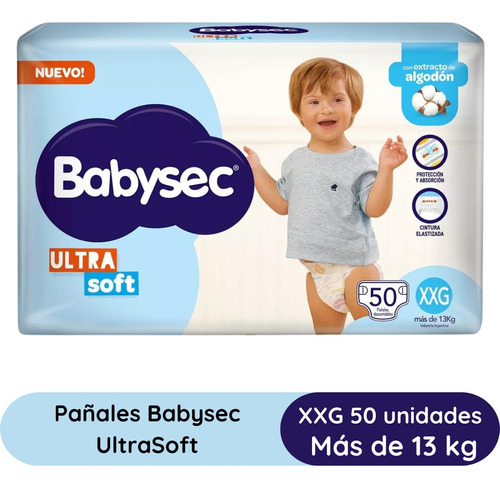 Imagen 4 de 4 de Combo Pañales Babysec Ultrasoft XXG x 50u + Toallitas húmedas x 50u