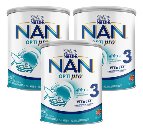 Imagen 1 de 4 de Combo x3 Leche En Polvo Nan Opti Pro 3 Lata x 800gr