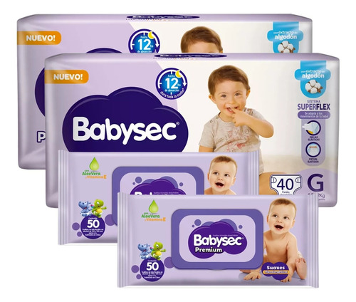 Imagen 1 de 1 de Combo x2 Pañales Babysec Premium Soft + 2 Toallitas húmedas