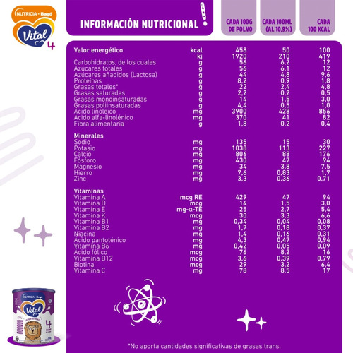 Imagen 5 de 5 de Combo x6 Leche En Polvo Vital 4 lata 800gr