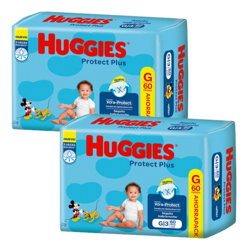 Imagen 1 de 9 de Combo x2 Pañales Huggies Protect Plus G x 60u