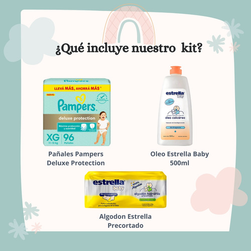 Imagen 2 de 5 de Combo Pañales Pampers Deluxe XG x 96u + Algodón precortado 100g + Óleo calcáreo 500ml