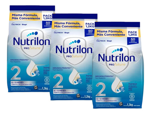 Imagen 1 de 3 de Combo x3 Leche En Polvo Nutrilon Profutura 2 Pouch 1,2kg