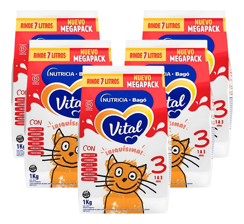 Imagen 1 de 3 de Combo x5 Leche en Polvo Vital 3 pouch 1kg